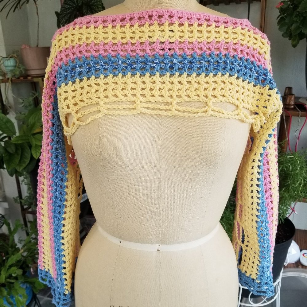 Sleeveless Crochet Multi Color Summer Cotton Top Sweater SM Handmade